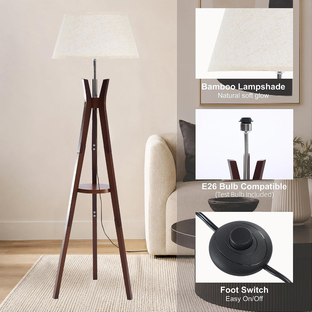 Tripod Floor Lamp with Shelves, 59'' Standing Lamp for Bedroom
