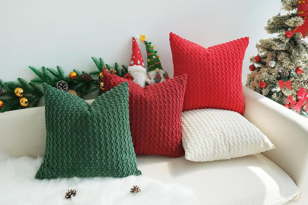 JOJUSIS Pack of 4 Throw Pillow Covers, Red Green, 24 x 24 Inch