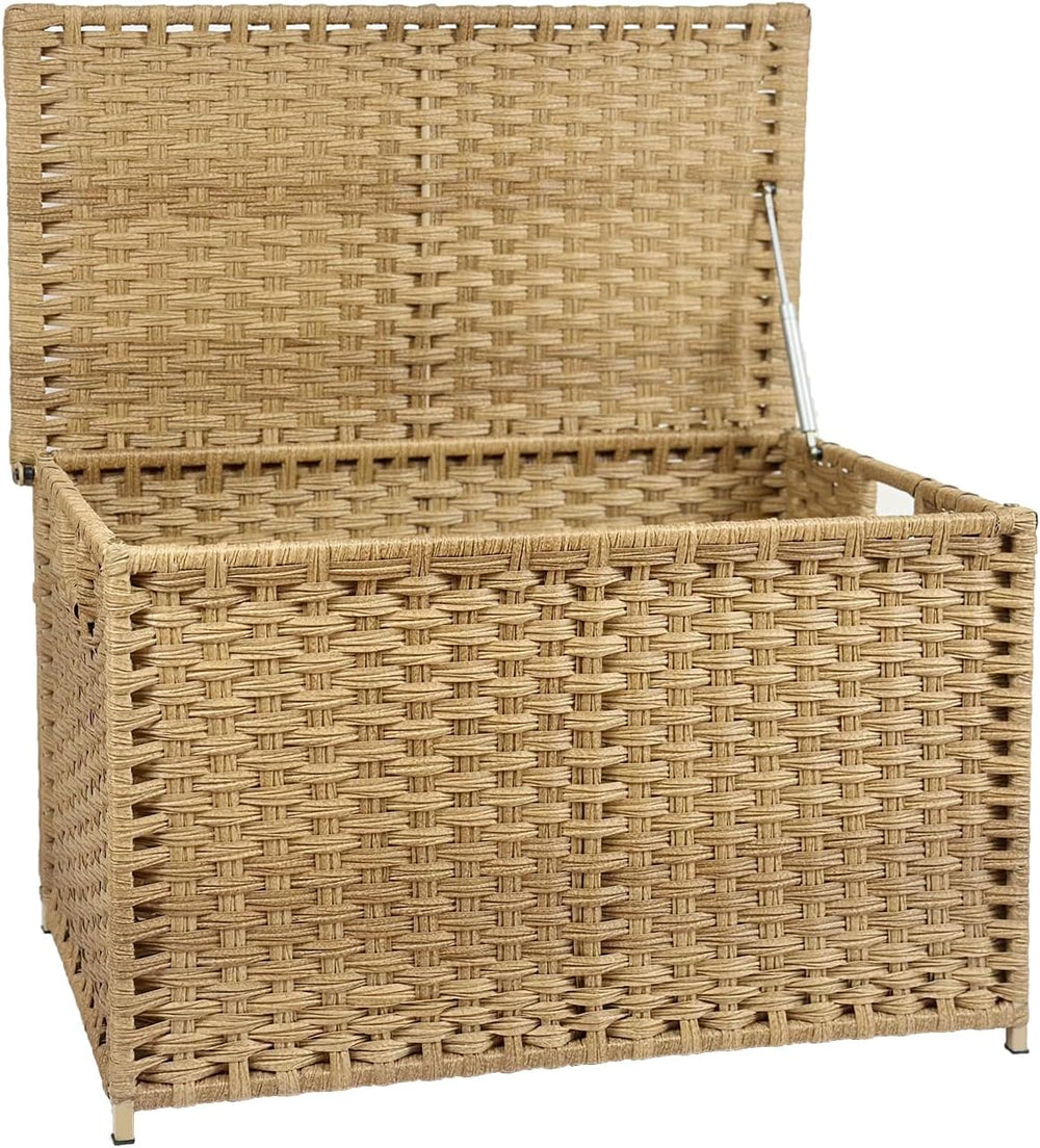Wicker Storage Trunk, Large Storage Basket with Lid,Rural Natural