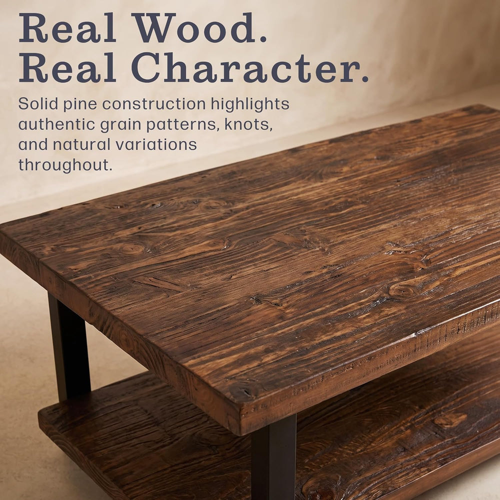 Alaterre Furniture Pomona Solid Wood Coffee Table, Rustic Brown, 48”