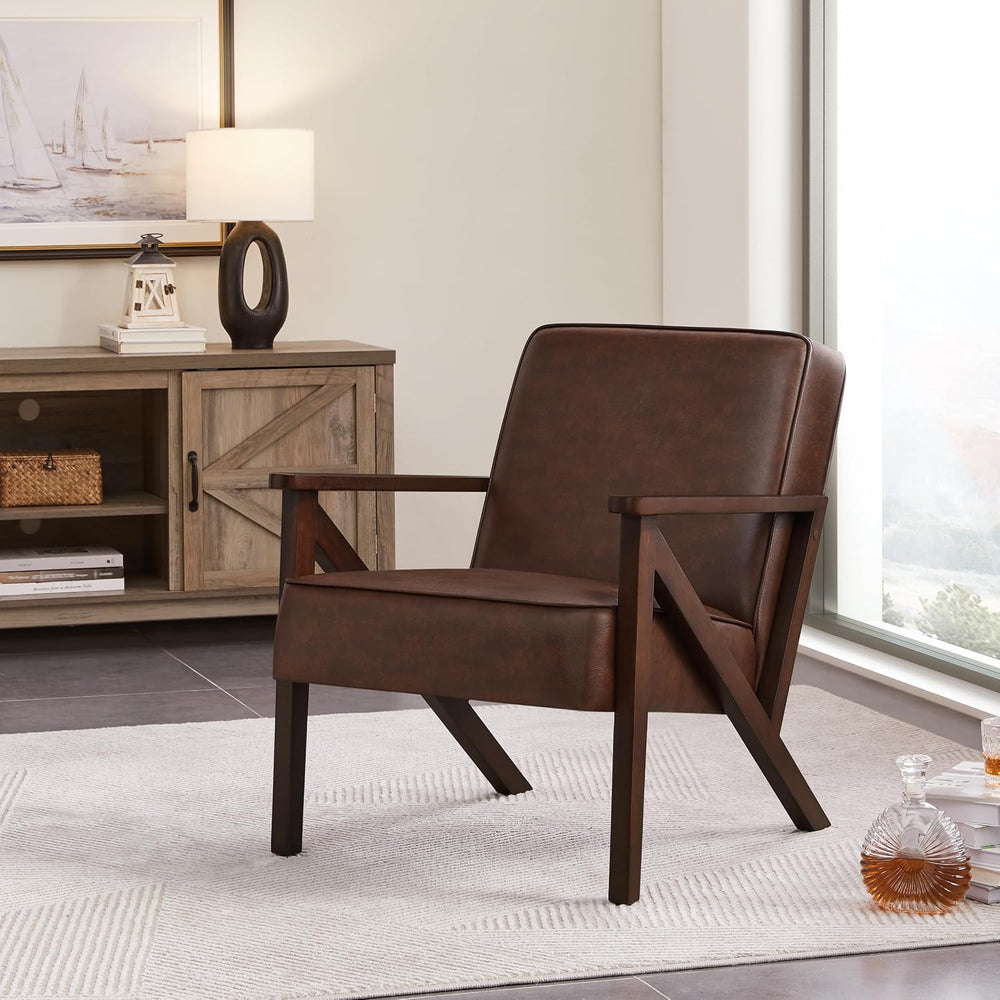 Yaheetech Mid-Century Modern Accent Chair, Lounge Chair, Dark Brown