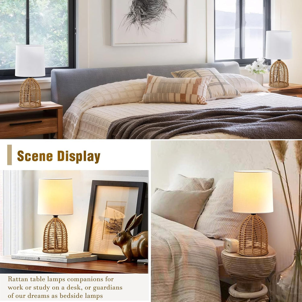 EJIAXIN Rattan Lamp Boho Lamps Set of 2-13.75" Mini Farmhouse Table Lamp...