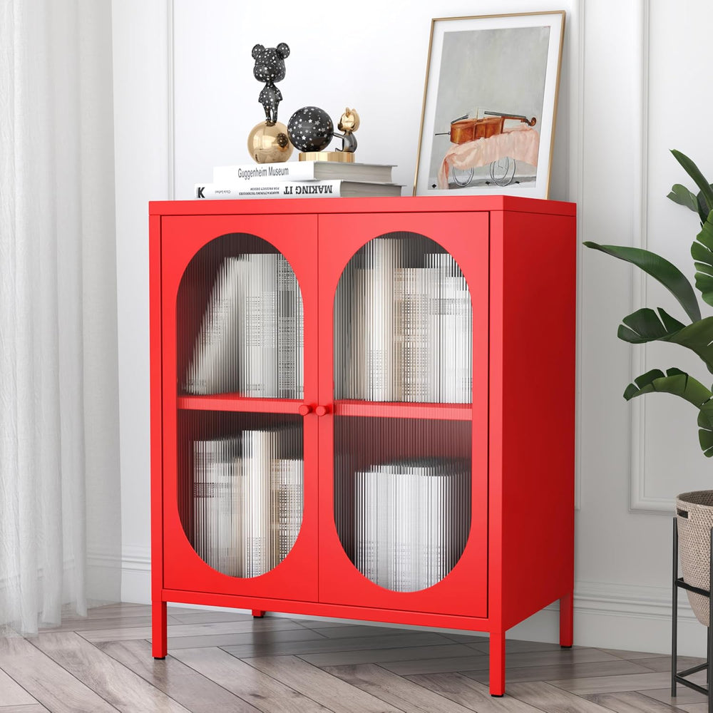 Small 2 Transpanrent Door Metal Storage Side Buffet Cabinet for Room,Entryway...