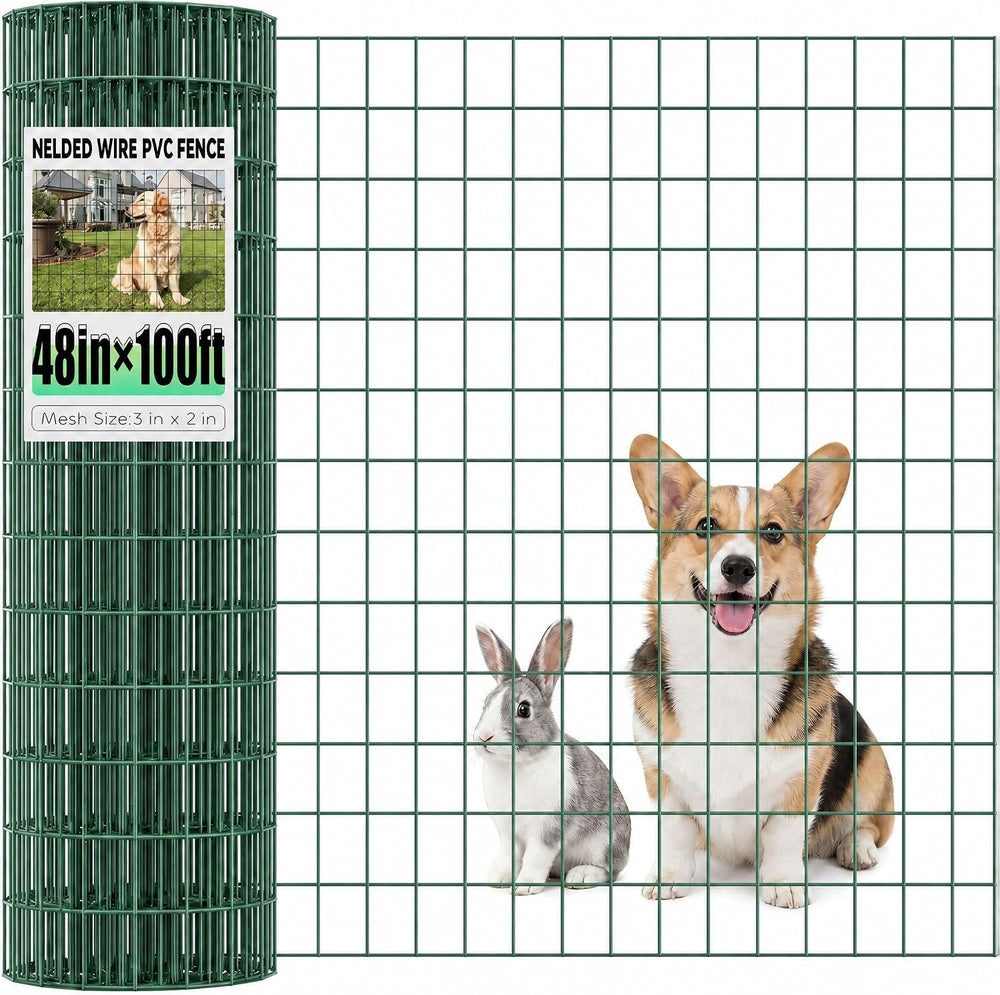 Green PVC Coated Welded Wire Fencing 48 Inch x 100 Foot, 2 Inch x 3 Inch 16GA...