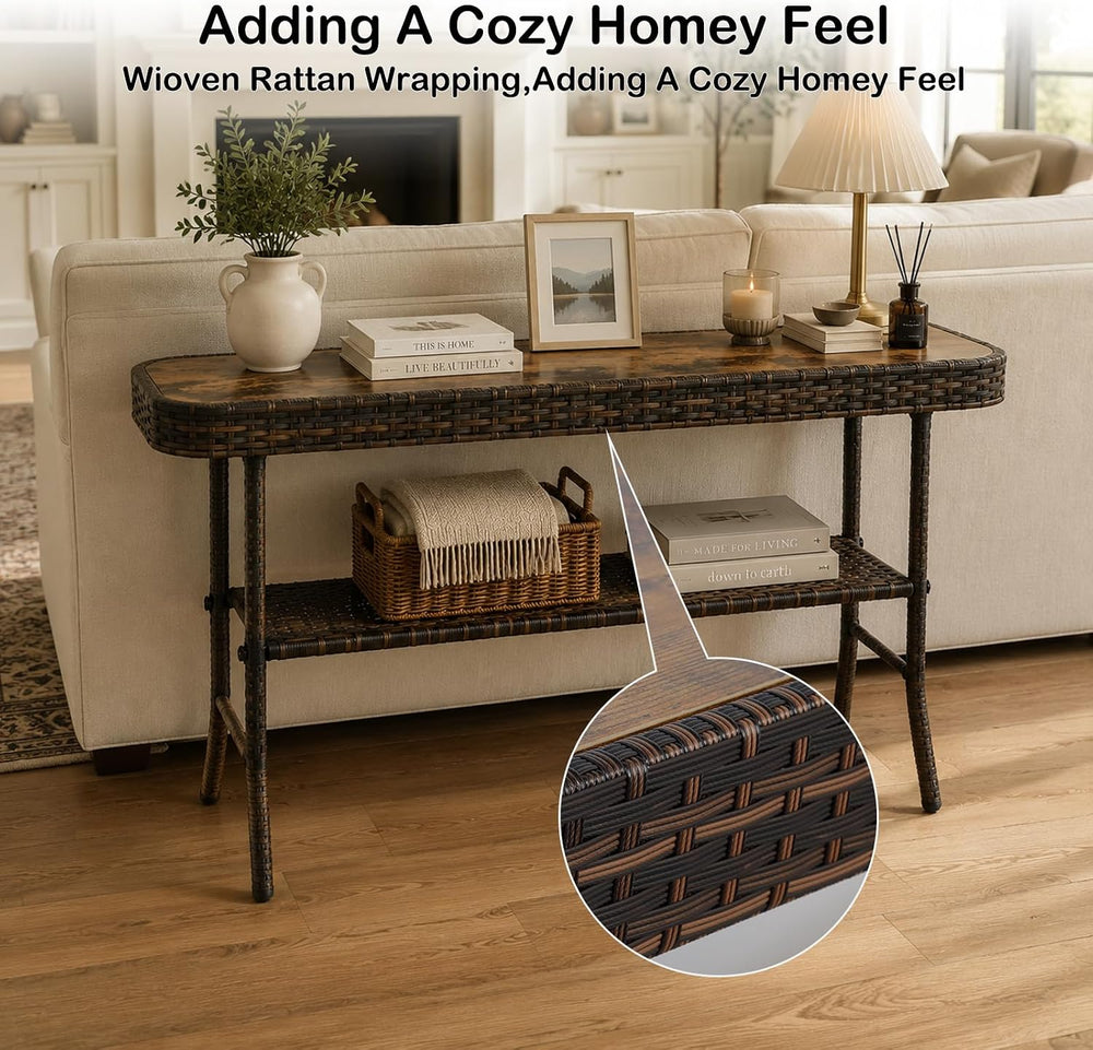Entryway Table with Storage, 2-Tier 47'' Console Table with Woven Wrap