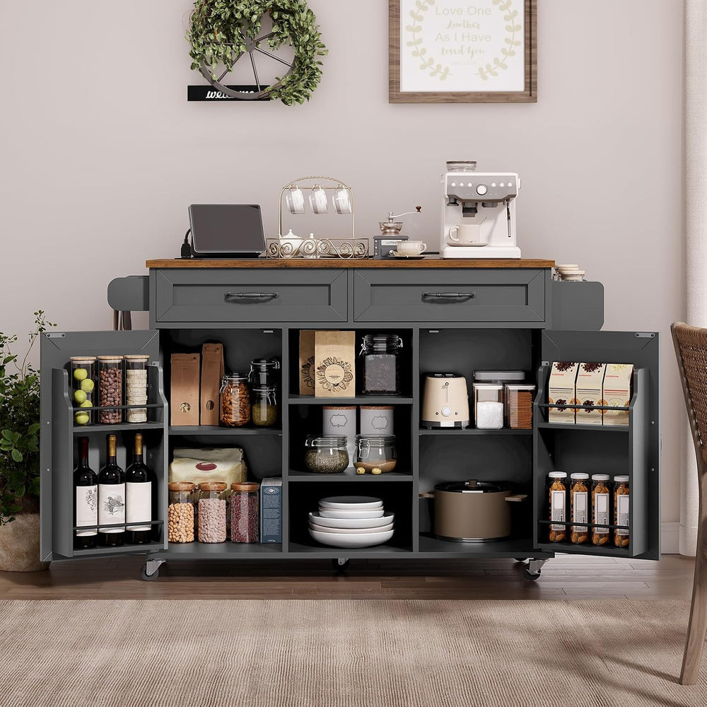 RALGEND Kitchen Island with Power Outlets & Drop Leaf, Kitchen Cart with ...