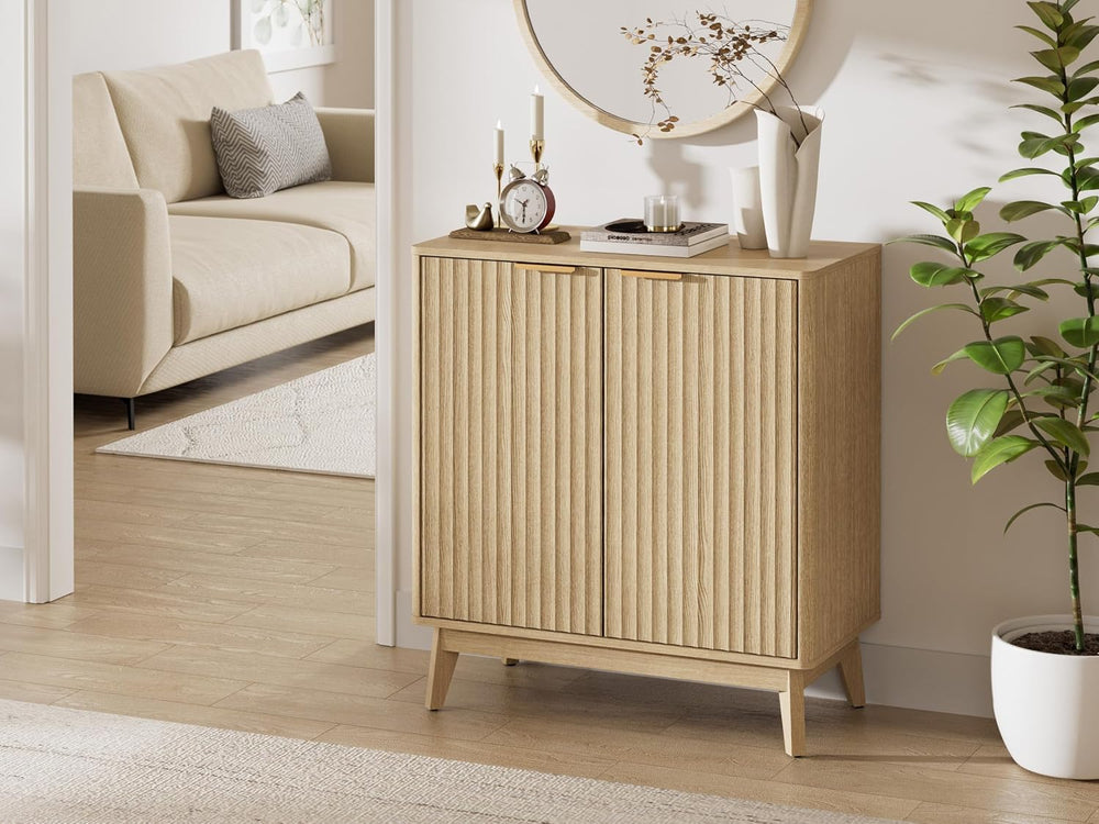 Sideboard Cabinet, Small Buffet Cabinet, Modern Fluted Storage Cabinet with A...