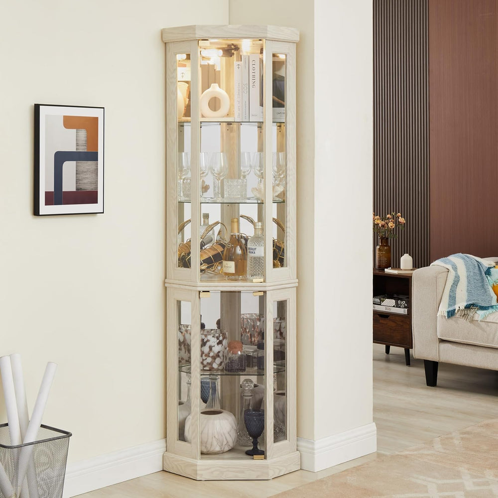 69" H Lighted Curio Cabinet Corner Display Case,Corner Glass Cabinet wit...