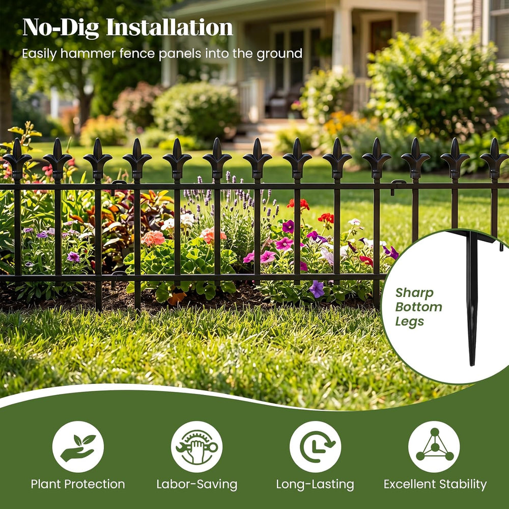 GIANTEX 5 Panels Decorative Metal Garden Fence, 9 FT, No Dig, Heavy Duty