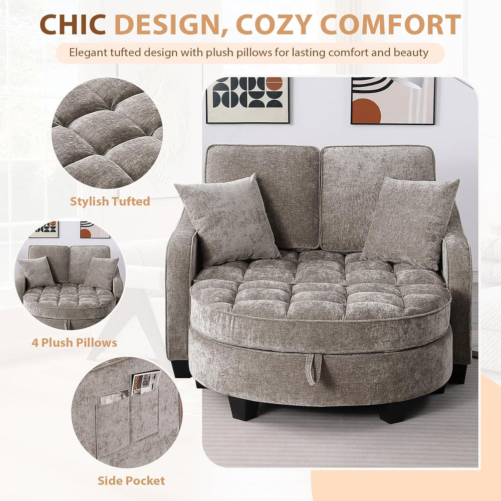 Oversized Chaise Lounge Chair Indoor with Curved Ottoman, Brown