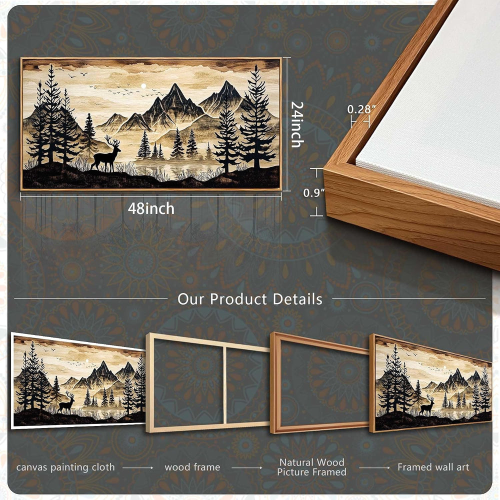DZRWUBHS Large Forest Wall Art for Living Room Deer Pictures Wall Decor Rusti...