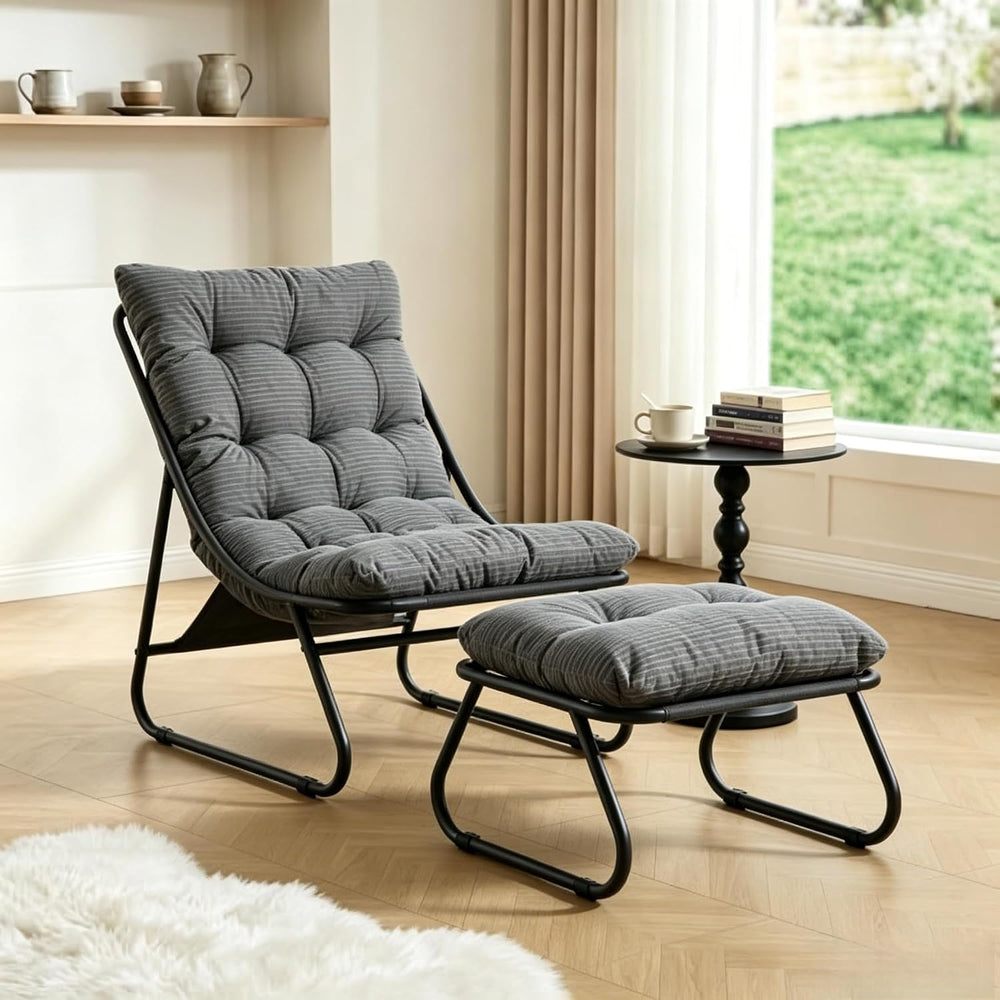 Rocking Chair with Ottoman, Modern Metal Frame Outdoor Rocker, Comfy Patio Lo...