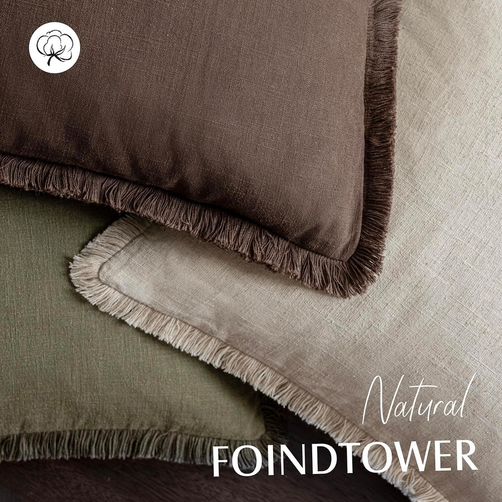 Foindtower Decorative Linen Fringe Throw Pillow Covers 22×22 Reddish Brown