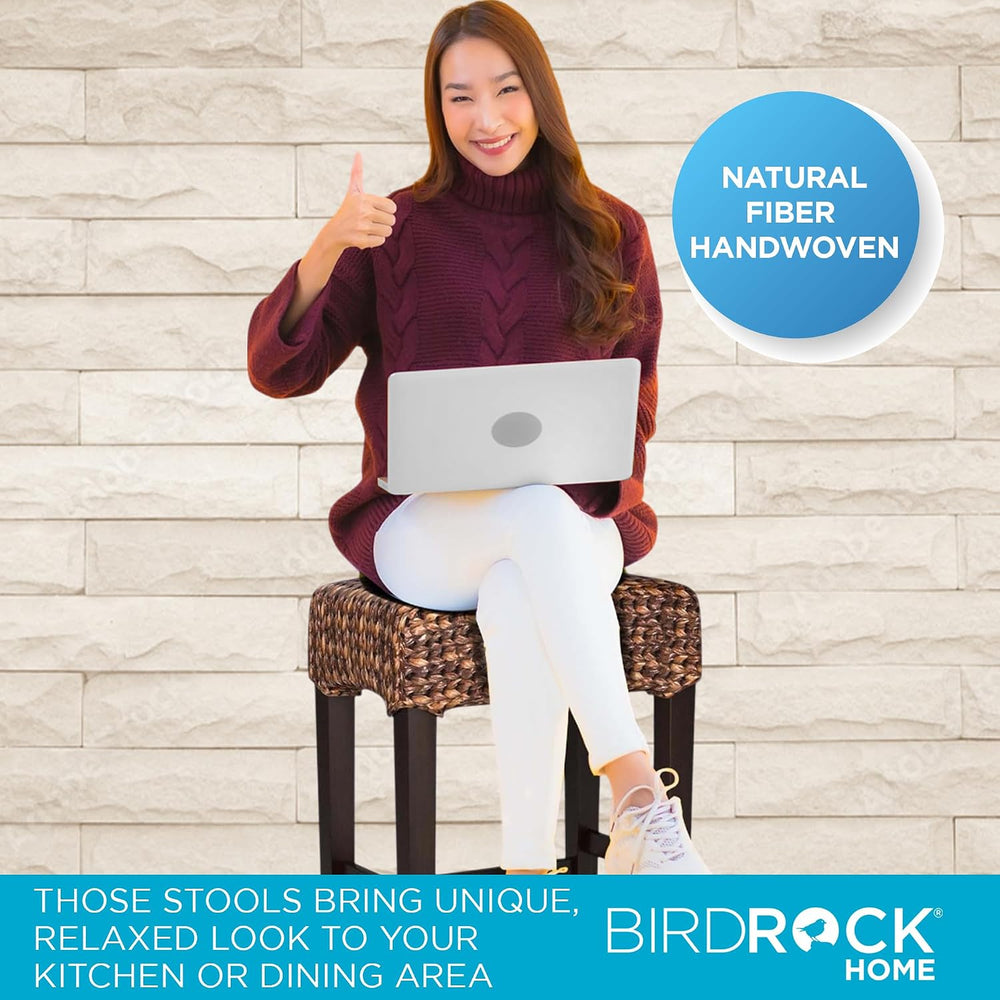 BIRDROCK HOME Kitchen Bar Stool with Backless Woven Seat, Espresso, 24.5”