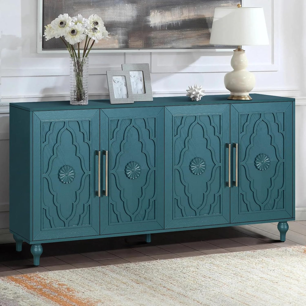 Blue Sideboard Buffet Cabinet 63" Wooden Accent Storage Cabinet
