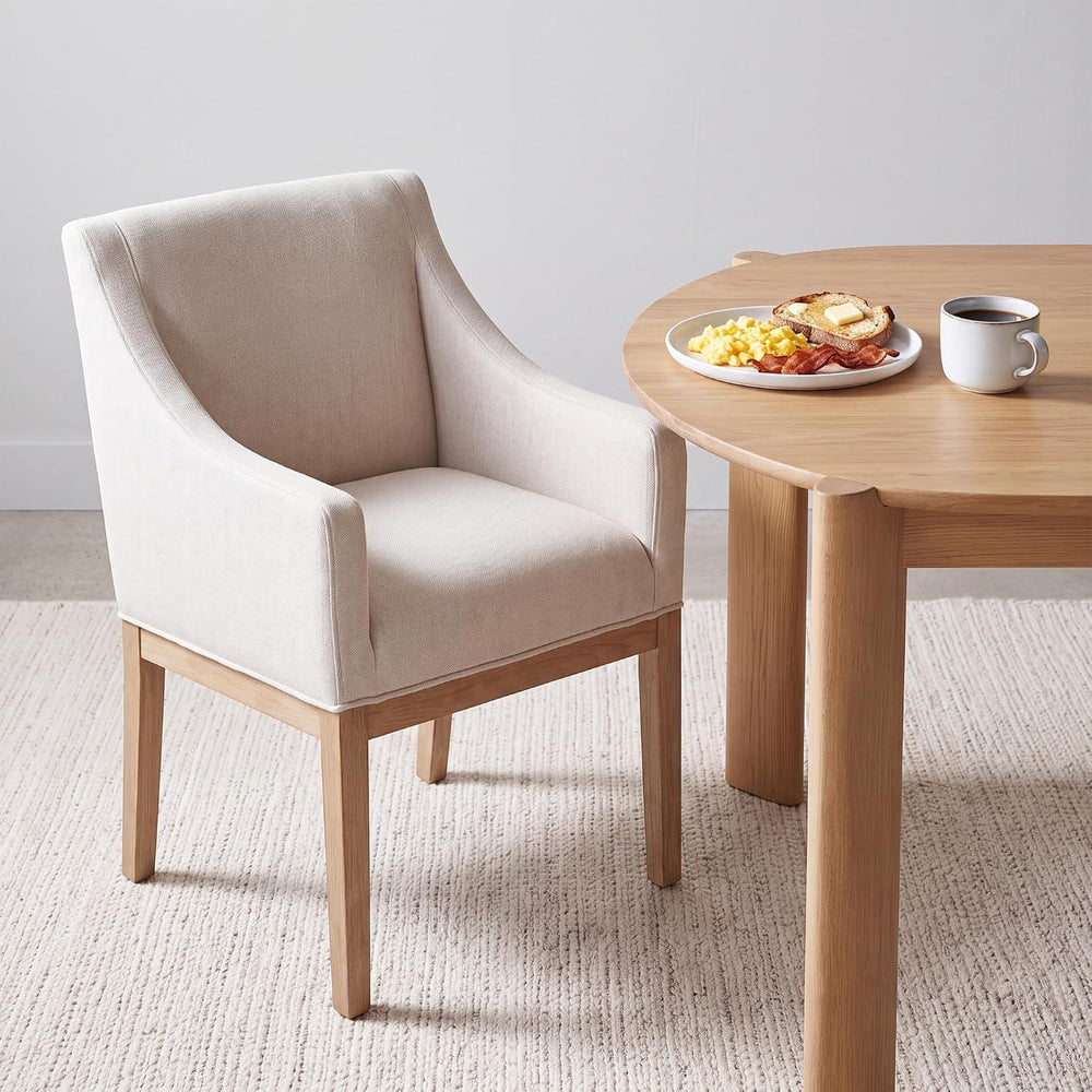COLAMY Modern Upholstered Fabric Dining Armchair, Set of 2, Beige - Solid Rub...