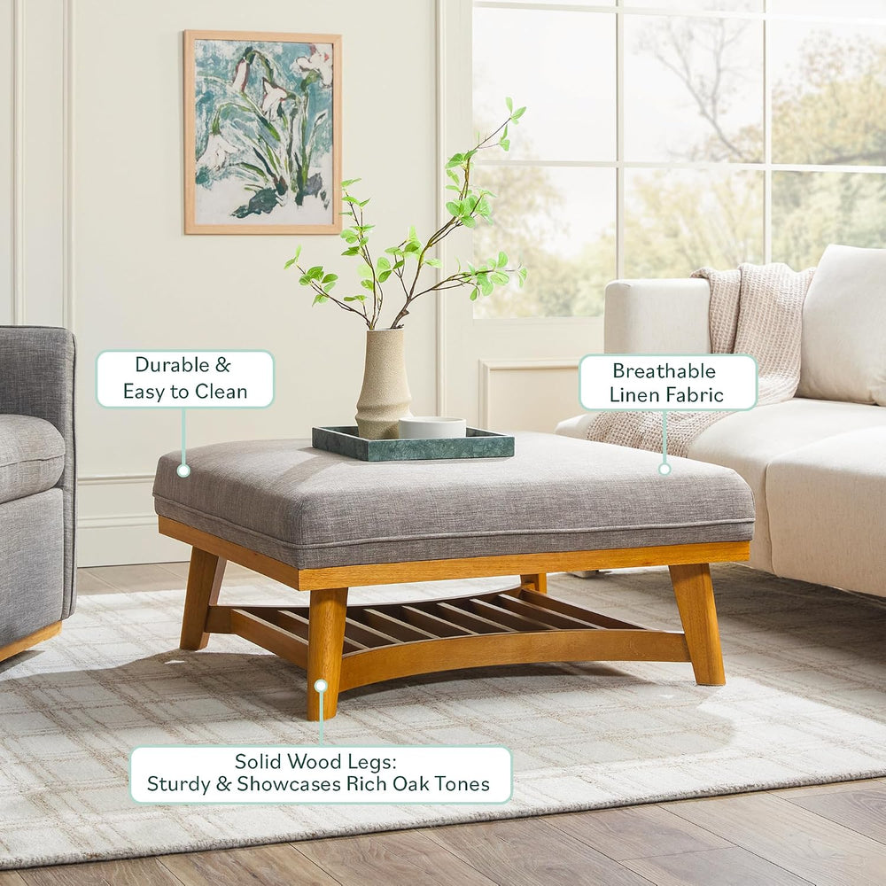 Walker Edison Nash Modern Farmhouse Large Oversized Linen Ottoman, Dark Grey