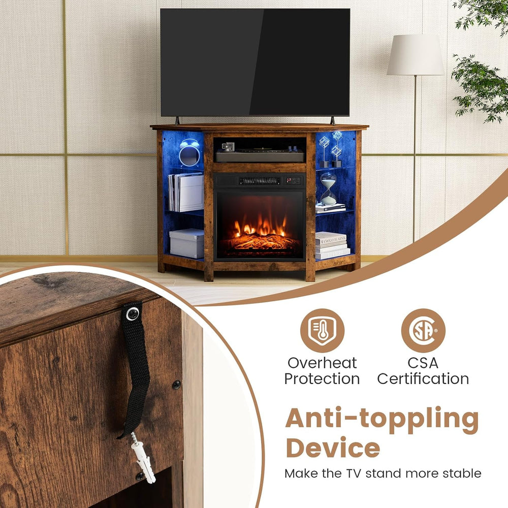 RELAX4LIFE Corner Fireplace TV Stand - Electric Fireplace Entertainment Cente...