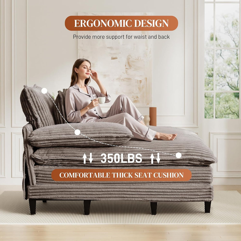 55"W Oversized Chaise Lounge Chair Indoor with Adjustable Backrest,Camel