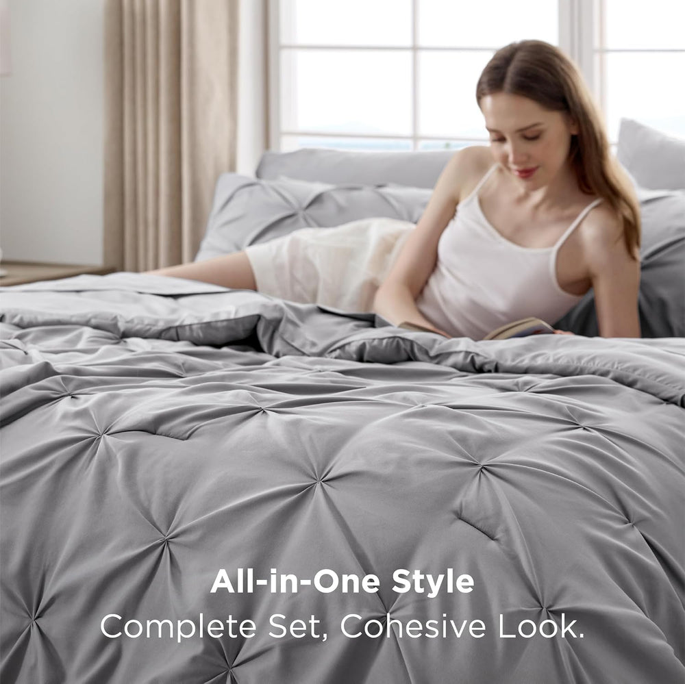 Bedsure 7-Piece Full Size Comforter Sets & Sheets, Grey Full Bedding