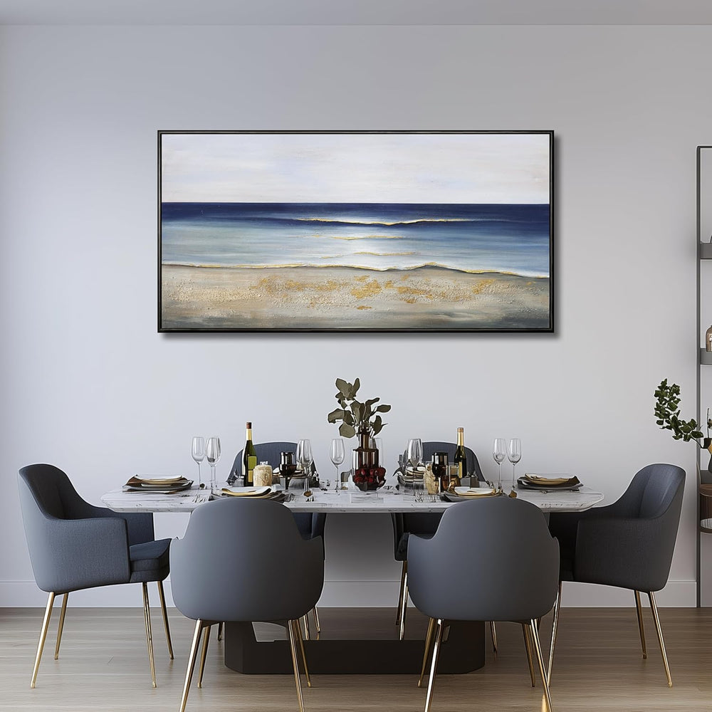 Yuaxker Ocean Wall Art Large Framed Wall Decor Blue and Gold Artwork Room Dec...