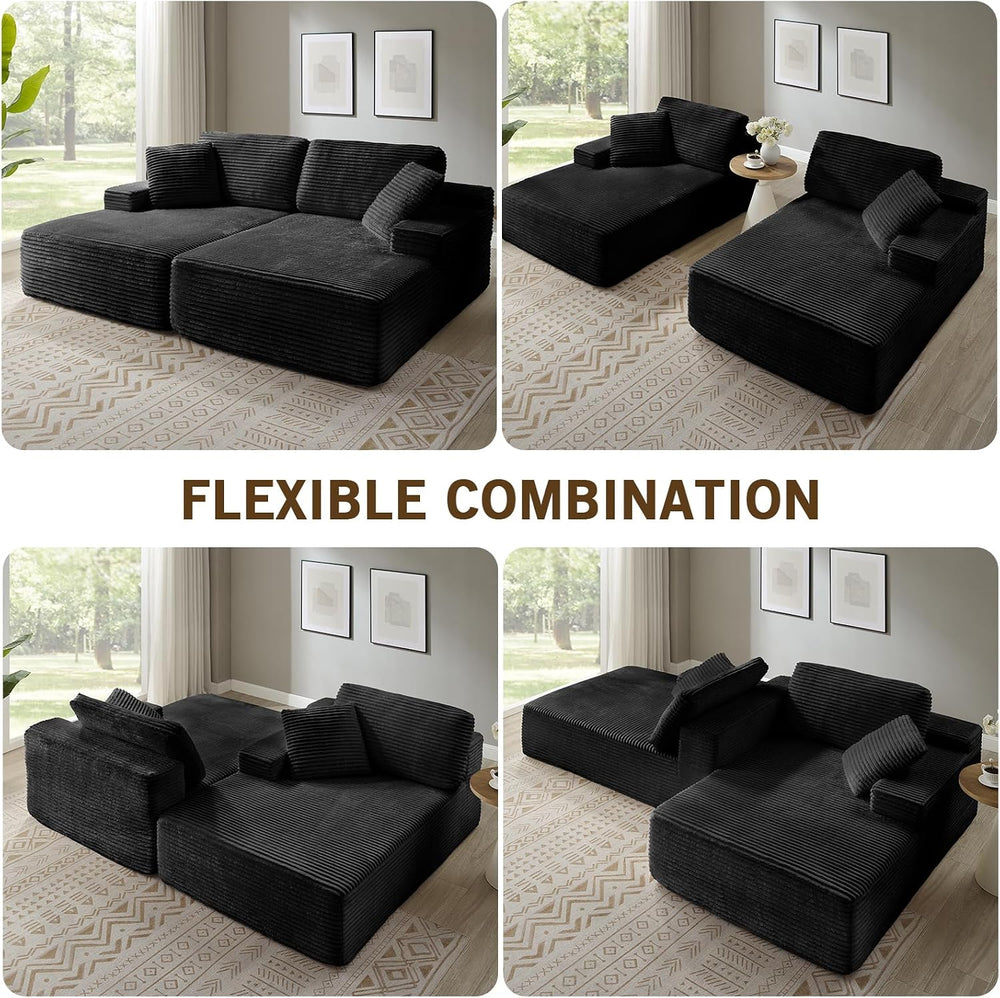 83” Oversized Double Chaise Lounge Chair Boneless Cloud Sofa Bed,Black