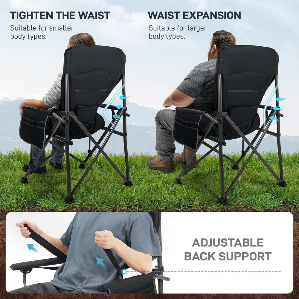 EVER ADVANCED Oversized Folding Camping Chair for Adults with Adjustable Lumb...