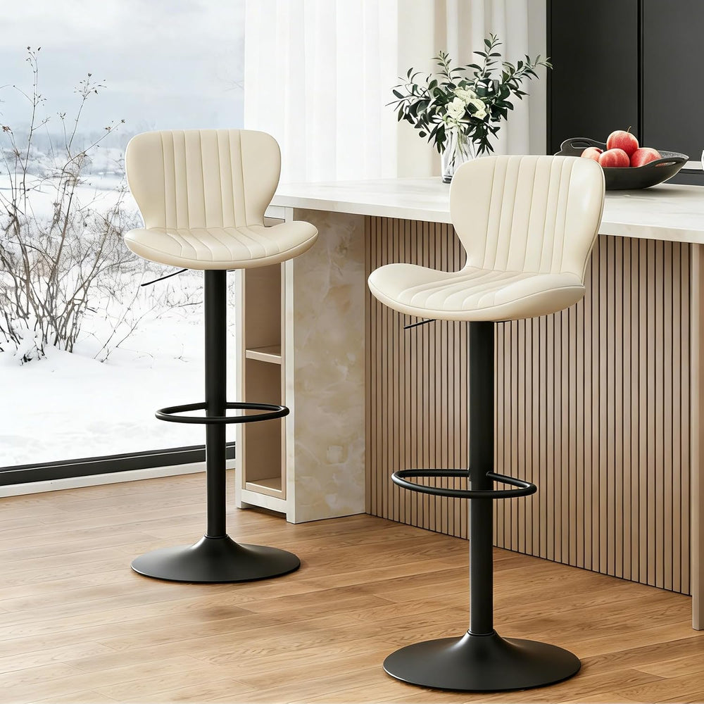 JAMFLY Bar Stools Set of 2, Leather Adjustable Barstools Counter Height Moder...