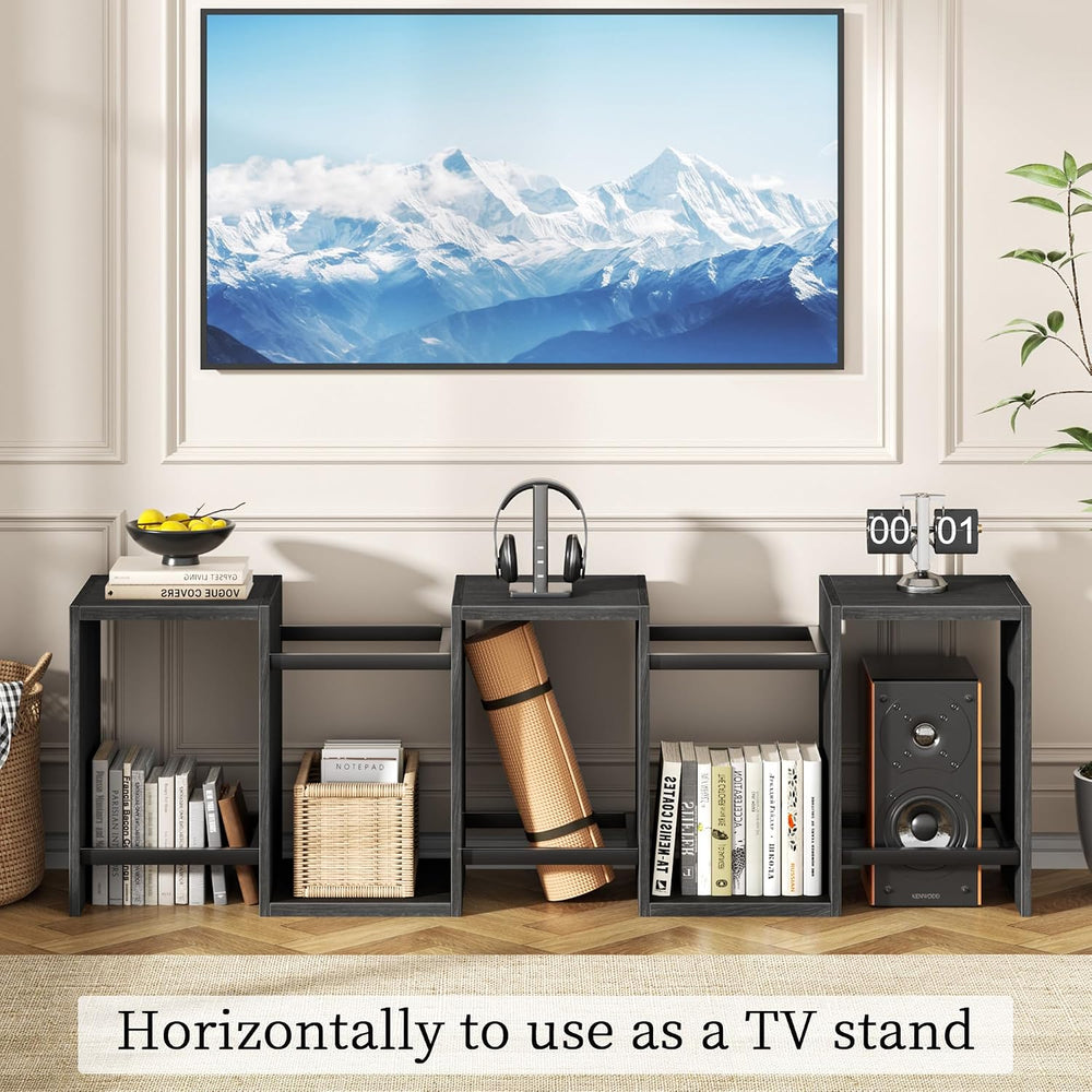 Furologee 6 Tier Bookshelf, S Shaped Geometric Bookcase, Black Oak