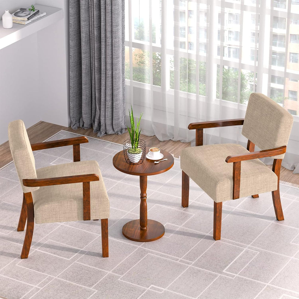 FAGAGA Accent Chairs Set of 2, 2 Solid Wood Armchairs with Side Table