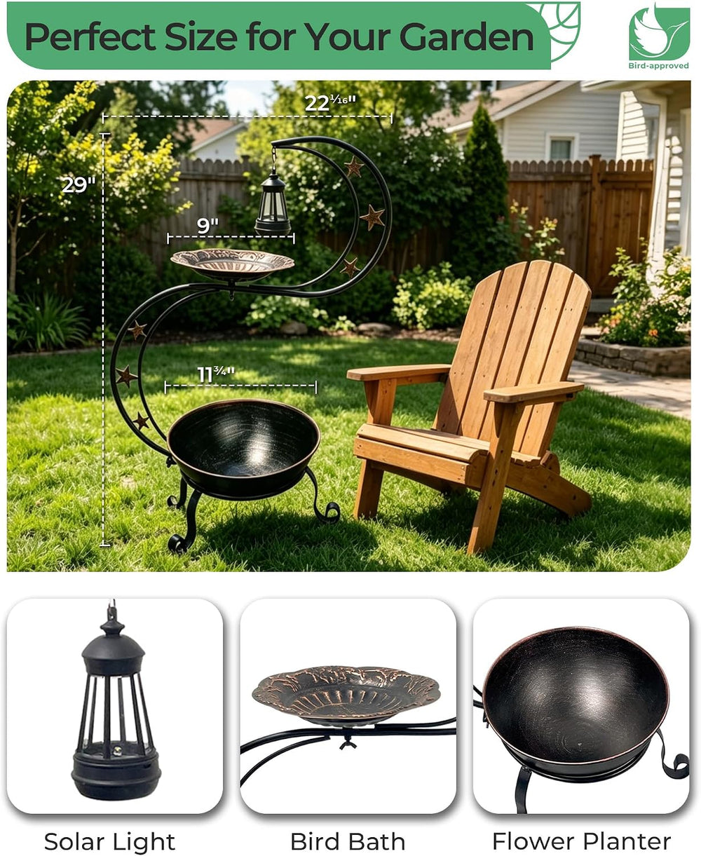 Solar Bird Bath with Flower Planter, S Standing Garden Decor