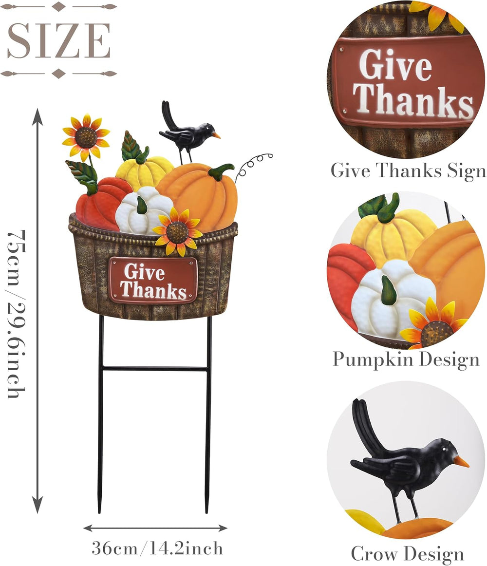 TERESA'S COLLECTIONS Fall Outdoor Decor Metal Pumpkin Garden Stake 29.6&q...
