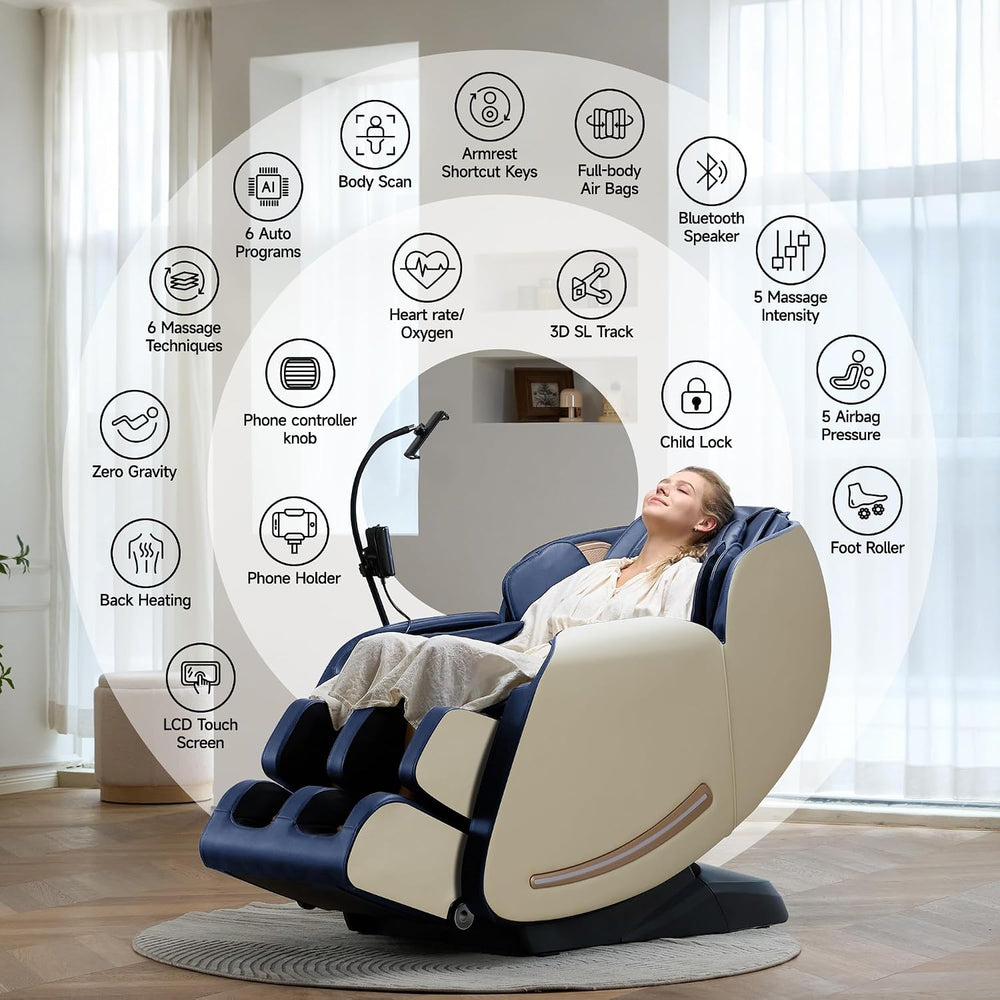 Real Relax Massage Chair Full Body with Unique Phone Controller, Blue