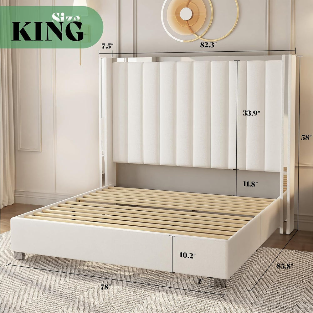 AMERLIFE 4 Piece Bedroom Furniture Set, Upholstered King Size Bed Frame with ...