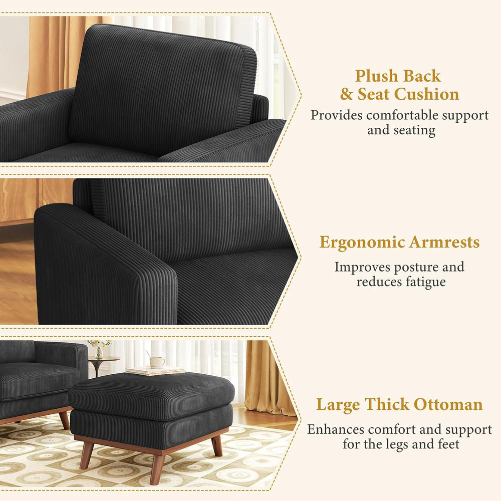Vesgantti 38.5" Accent Chair with Movable Ottoman, Comfy Corduroy Armcha...