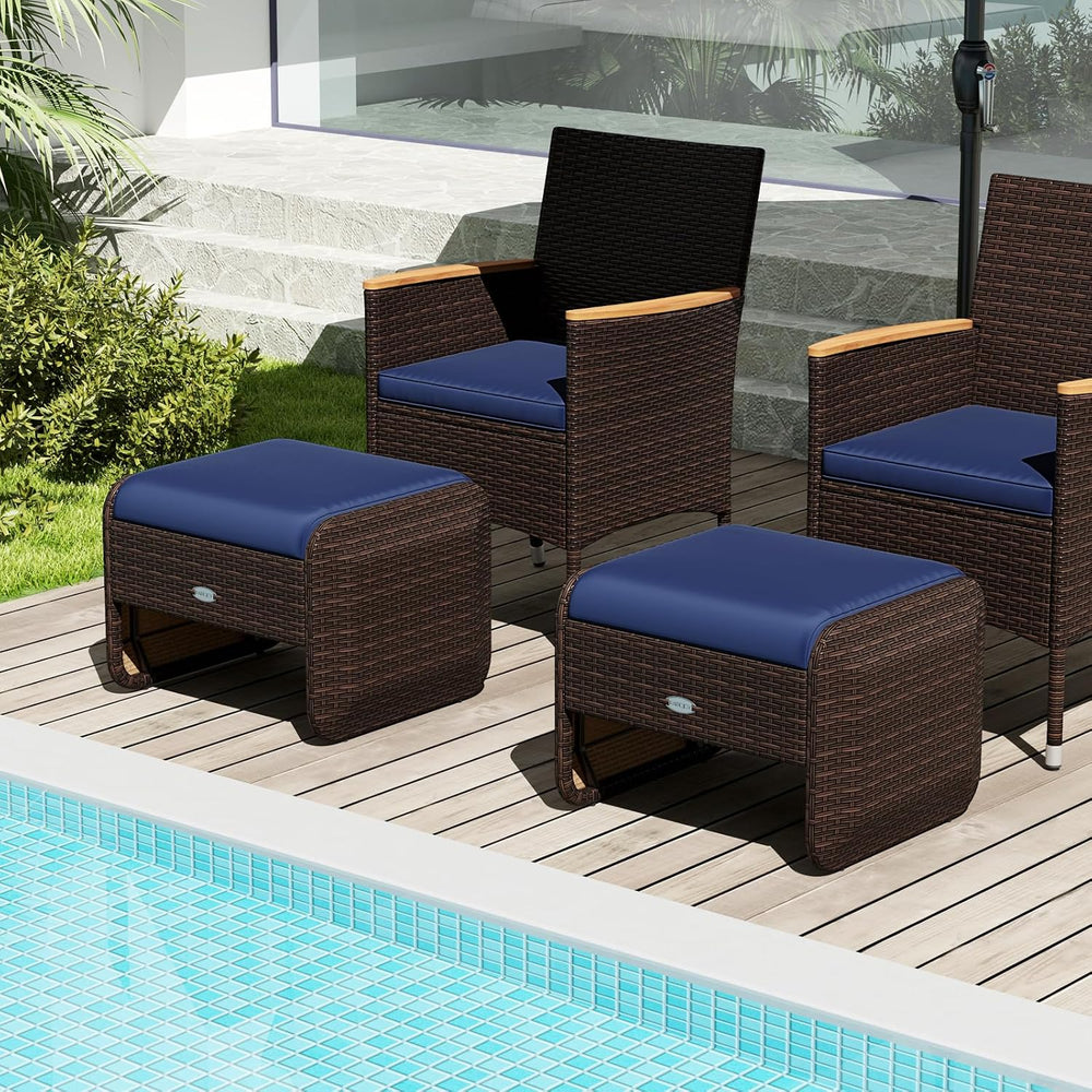 RELAX4LIFE Wicker Outdoor Ottomans for Patio - 2-Piece Rattan Footstools w/Re...