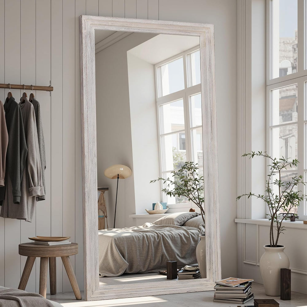 Full Length Mirror 81"x41", Rect Solid Wood Frame with Stand