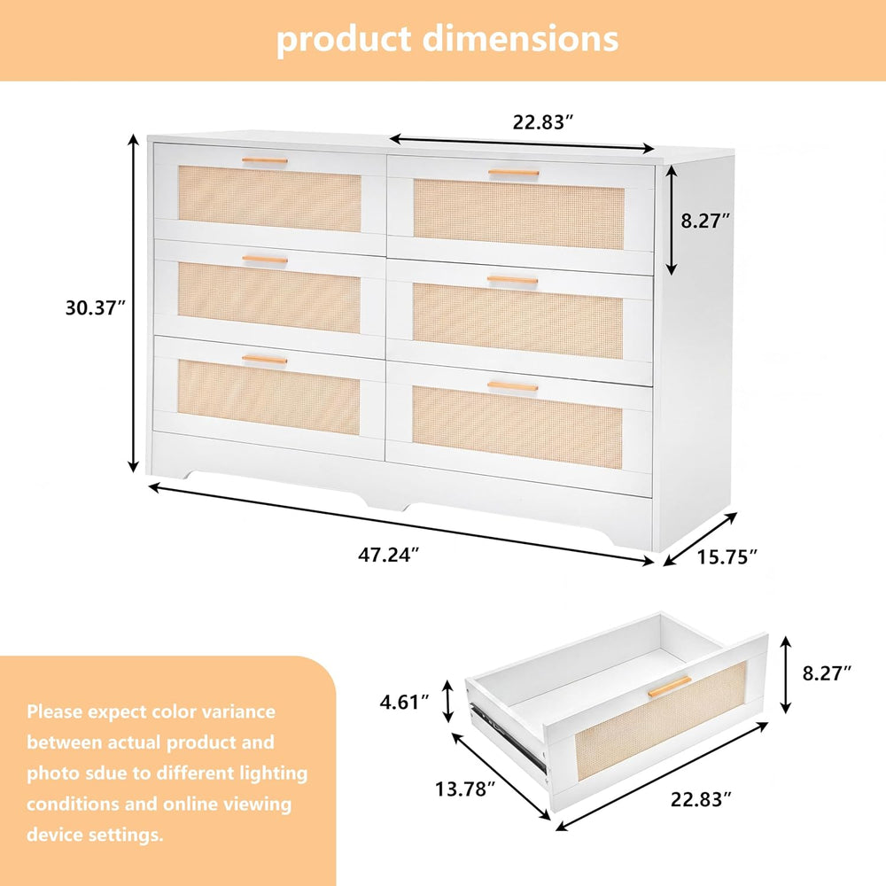 Dresser for Bedroom 6 Drawer White Dresser Bedroom Furniture Storage for Bedr...