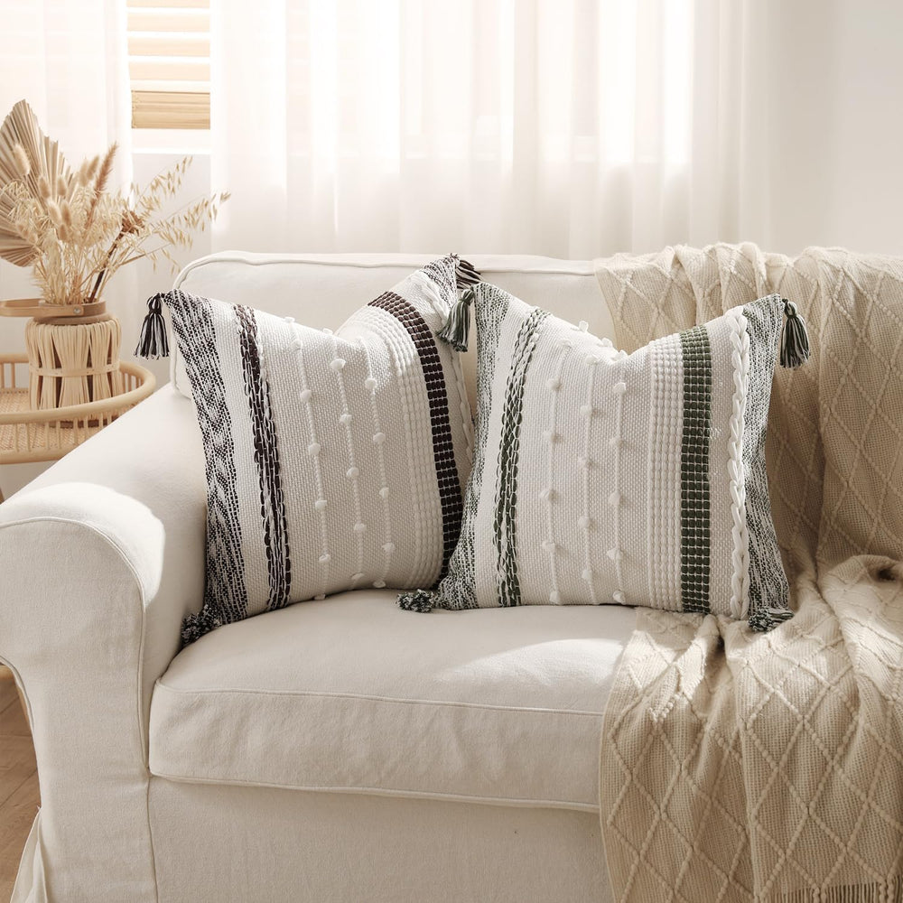 DEZENE Boho Pillow Cover 18x18 Chocolate Brown - Handmade Woven Textured Thro...