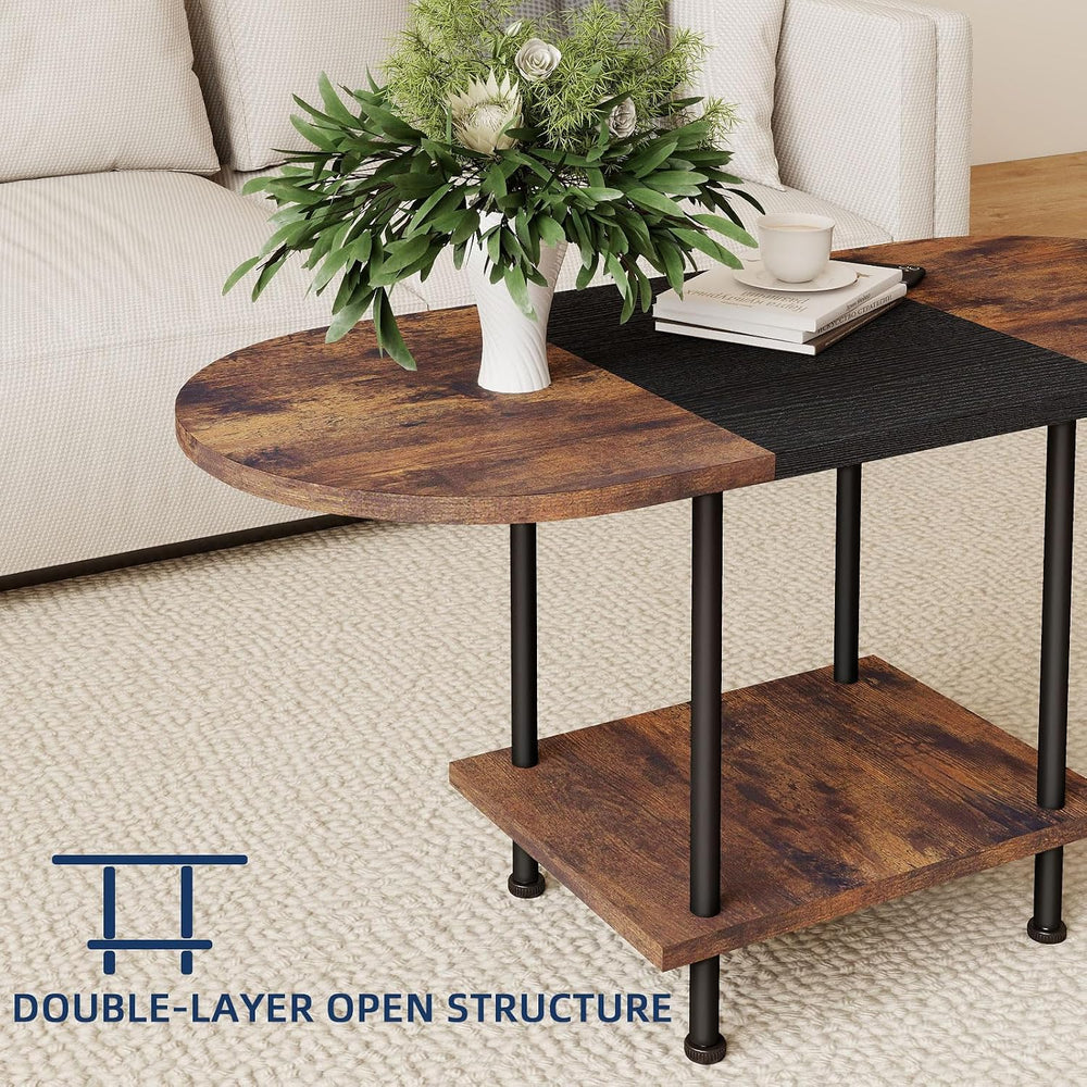 Two-Tone Spliced Tabletop Coffee Table with Storage Shelf