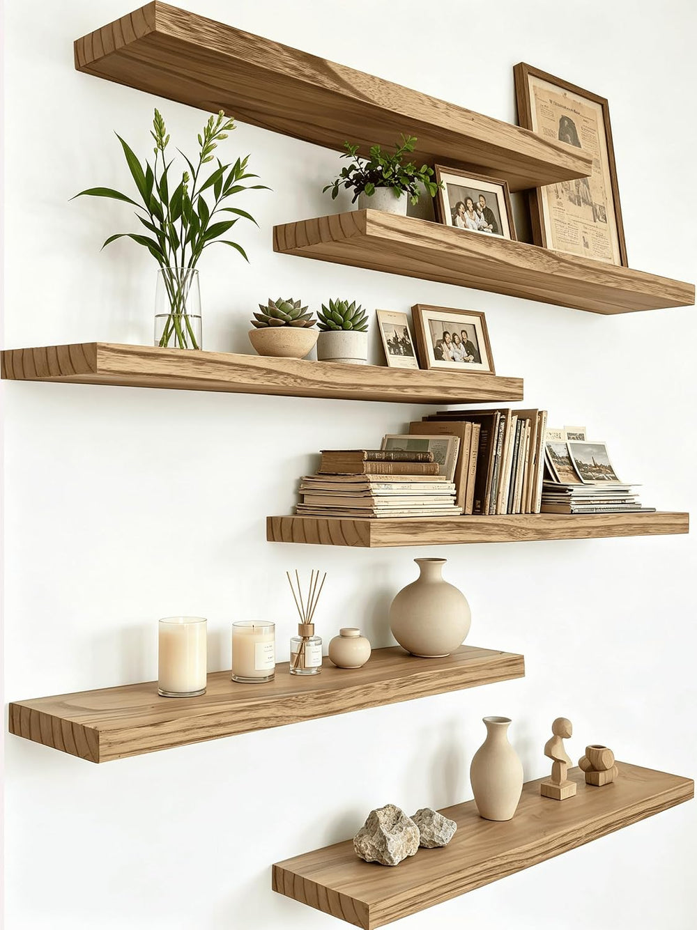 PHPH Wood Floating Shelves for Wall, Wooden Wall Shelves for Bedroom, Set of ...