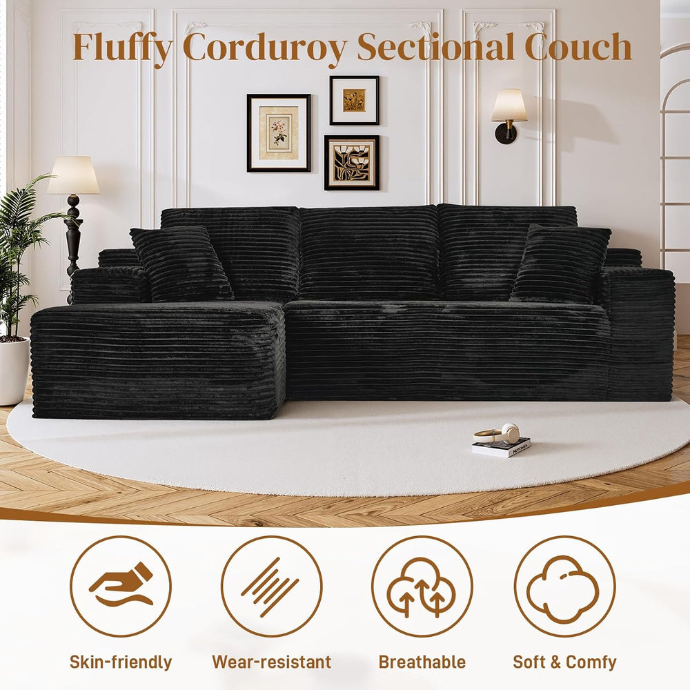 108" L Shaped Boneless Sectional Couches for Living Room, Wide Armrest, ...