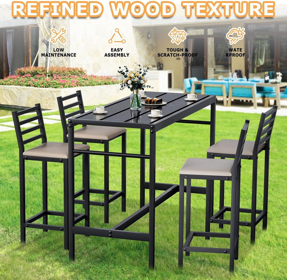 5 Piece Outdoor Patio Bar Set, 54.7" Rectangular Counter Height High Top...