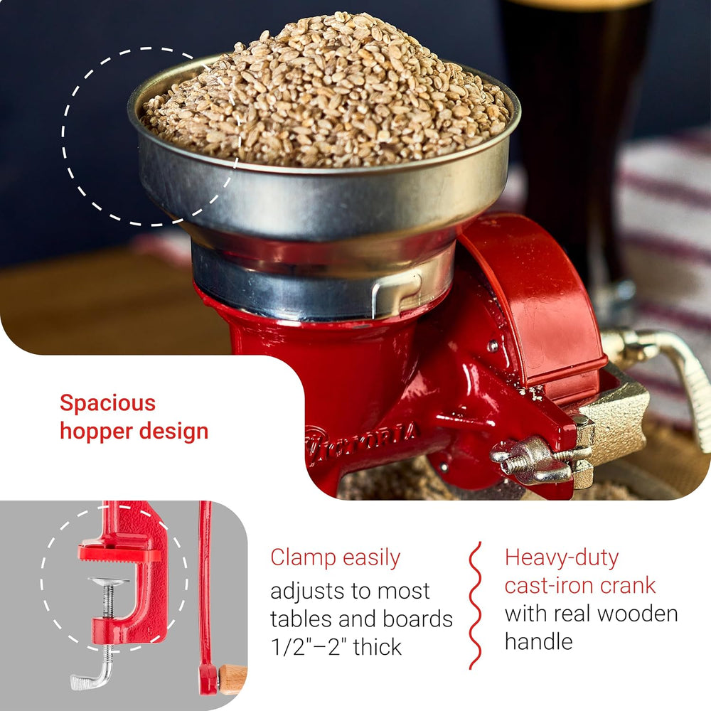 Victoria Cast Iron Manual Grain Mill Grinder, Red