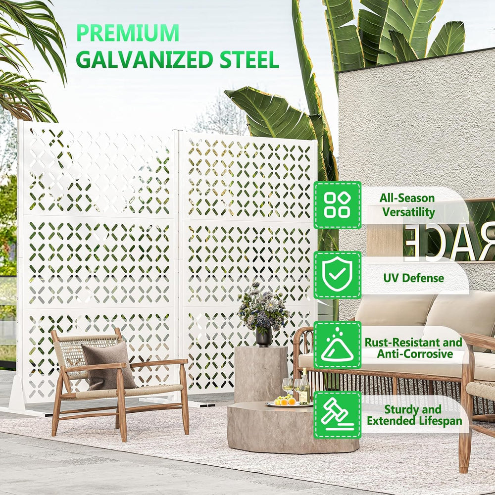 White Metal Outdoor Privacy Screen Freestanding Privacy Screens,72" H x ...
