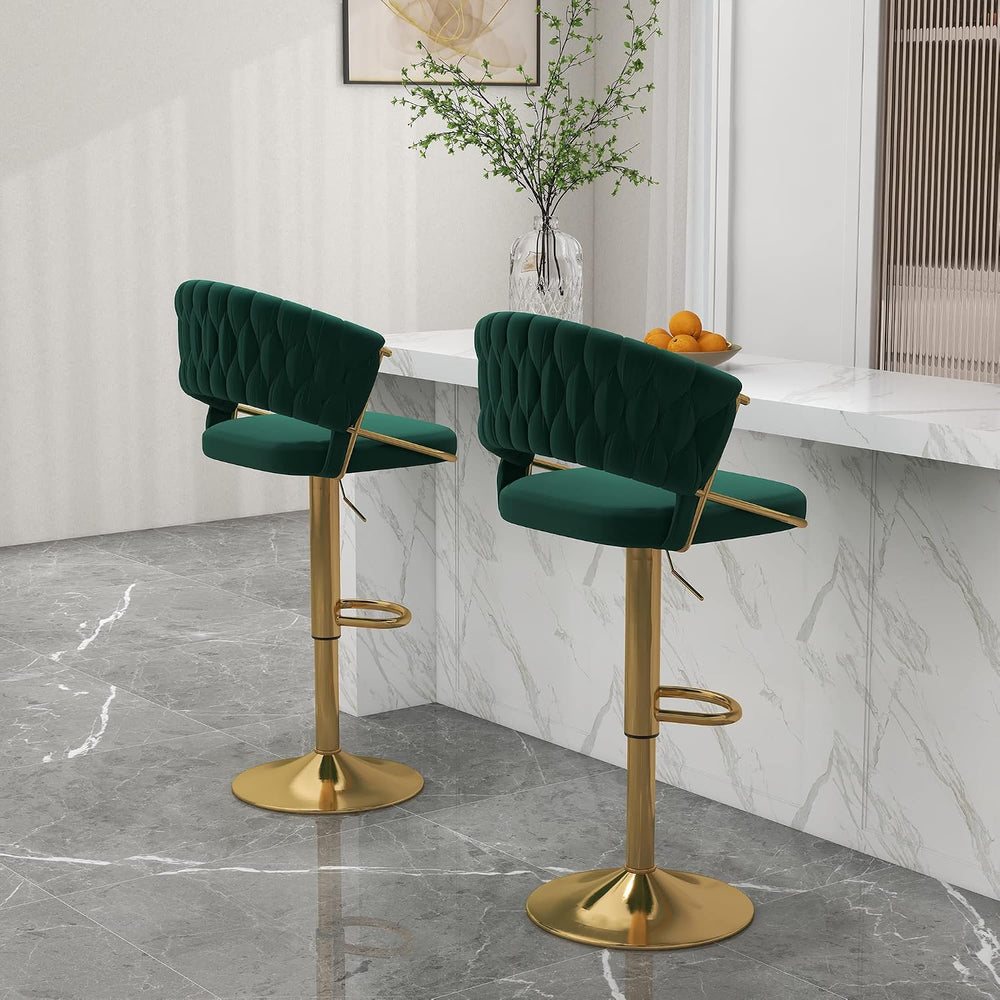 High Back Swivel Bar Stools Set of 2, Velvet Adjustable Gold Counter Barstool...