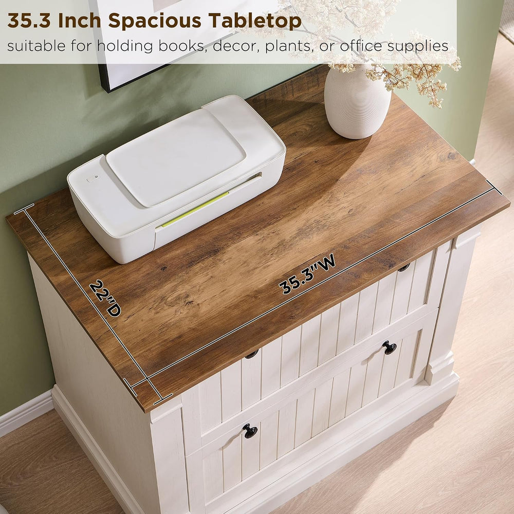 OKD Farmhouse Lateral File Cabinet with 2 Drawers, Antique White