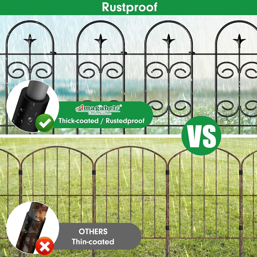 AMAGABELI 8 Panels 24in(H)ร10ft(L) Decorative Garden Fence No Dig Rustproof M...