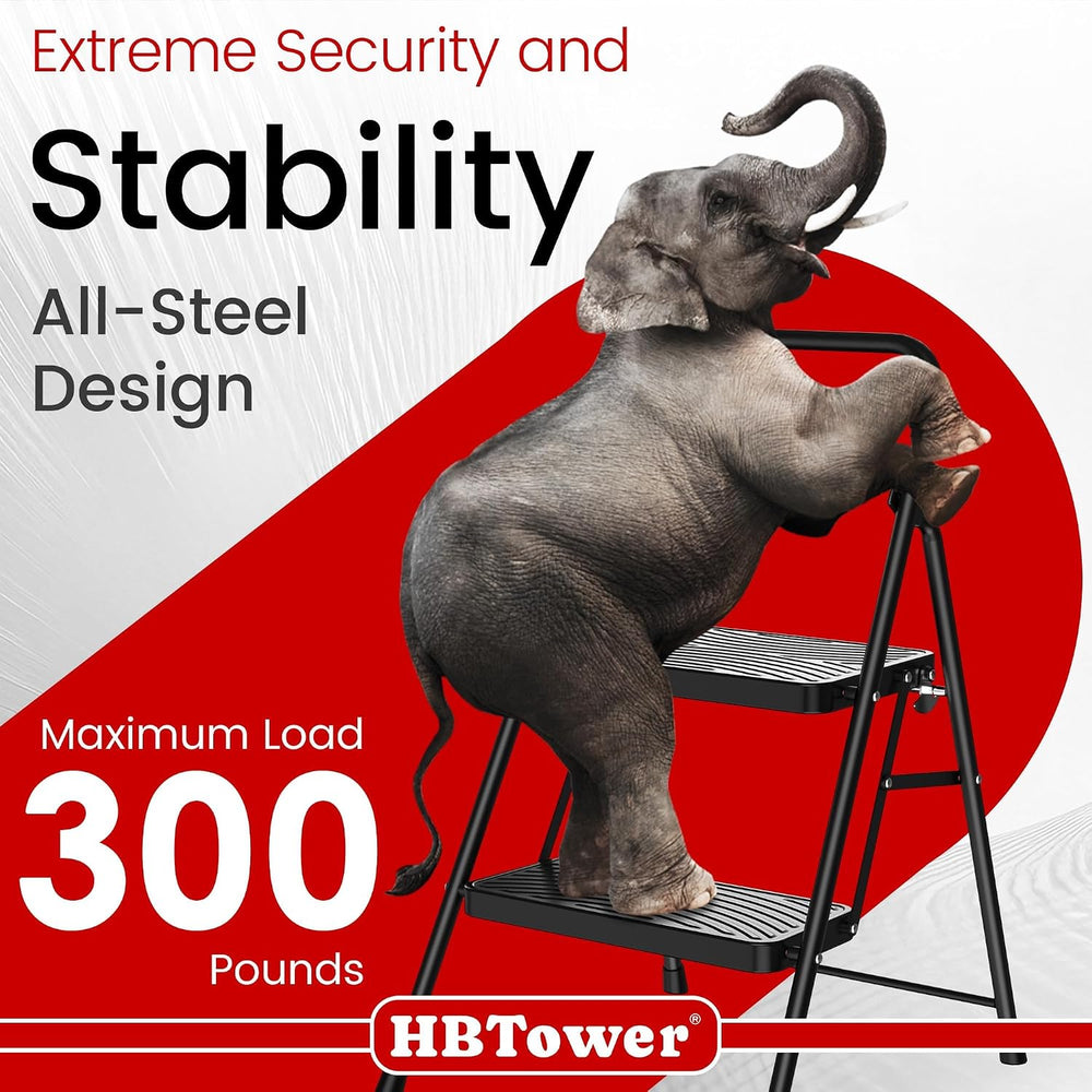 HBtower 2 Step Ladder, Step Stool with Wide Anti-Slip Pedal