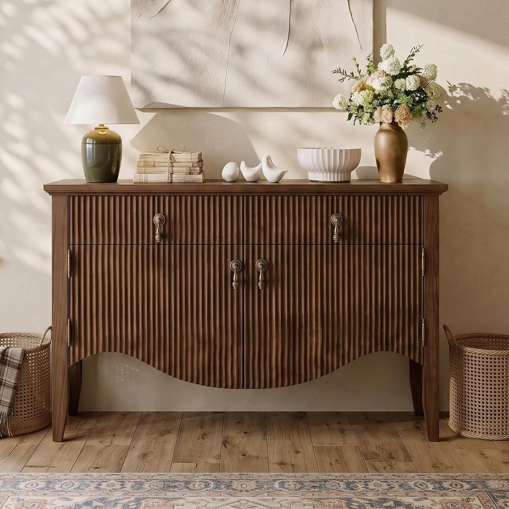 senlin 40" Fluted Console Table, Wooden Entryway Console Table with Stor...